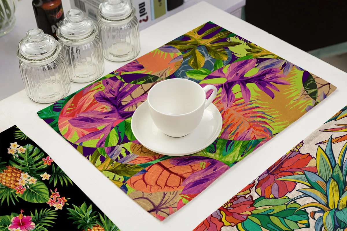Тропические растения ананас печать столовые приборы для обеденного стола подставки для напитков цветок мантелес индивидуальные кухонные аксессуары