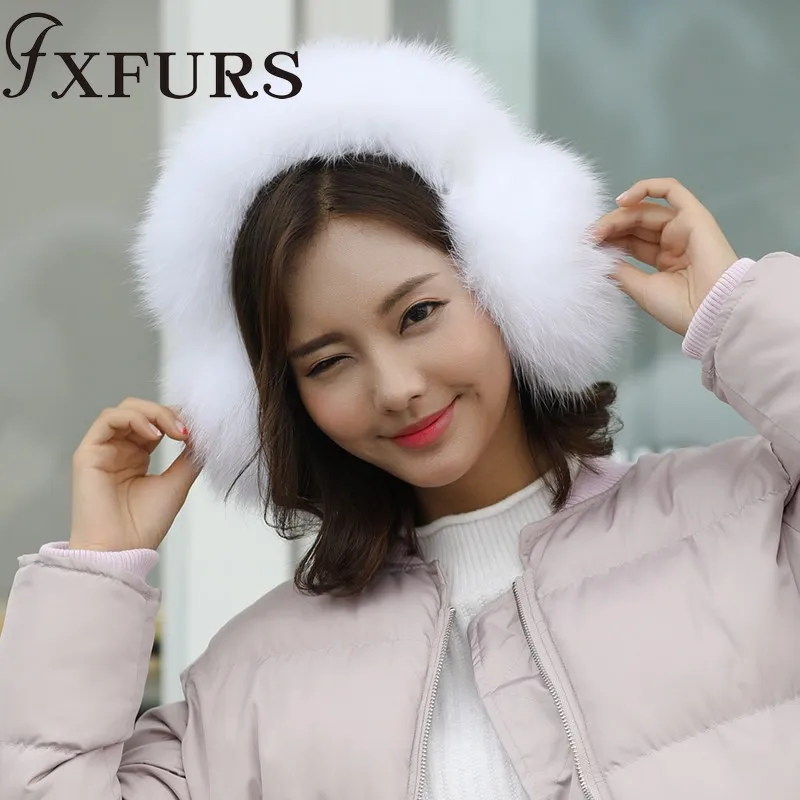 

2019 Women Super Warm Fox Fur Earmuffs Whole Fur Earflaps Raccoon/ Fox Fur Ear Muff Girls Russia Soft Earprotector Snow Skiing