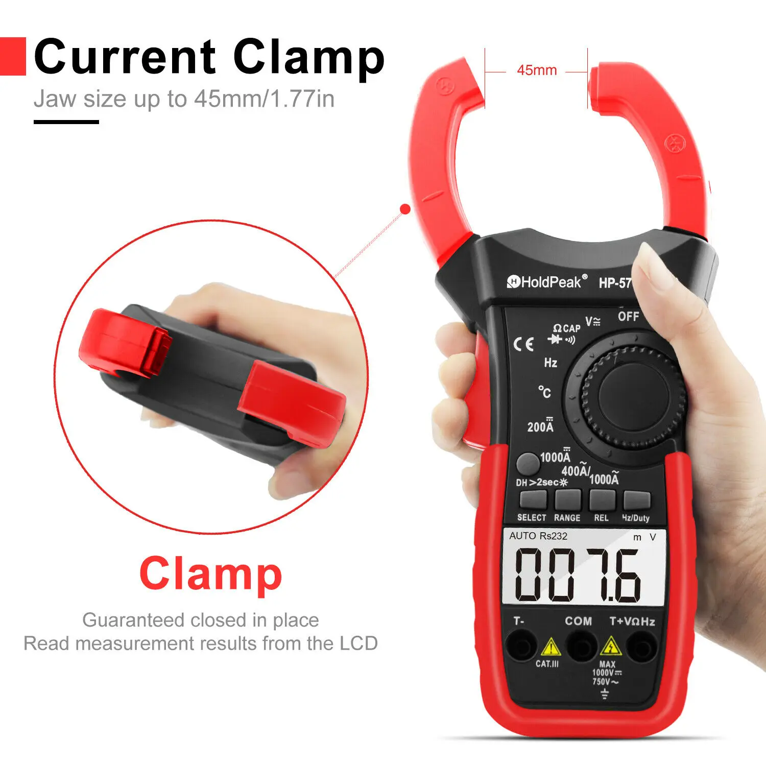 Holdpeak HP-570C-APP Digital Clamp Meter DC Current 4000 Counts AC/DC Volt 1000A Handheld Tester