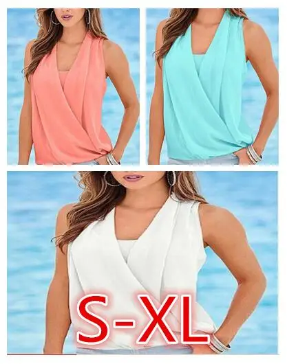 

Summer Solid Color V-neck Chiffon Stitching Knitted Vest Strapless Tank Top Shirt Femme European And American Style