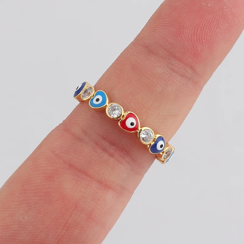 Lucky Eye Blue Turkish Evil Eye Open Ring Copper Gold Color Finger Rings Adjustable for Women Girls Men Fashion Jewelry