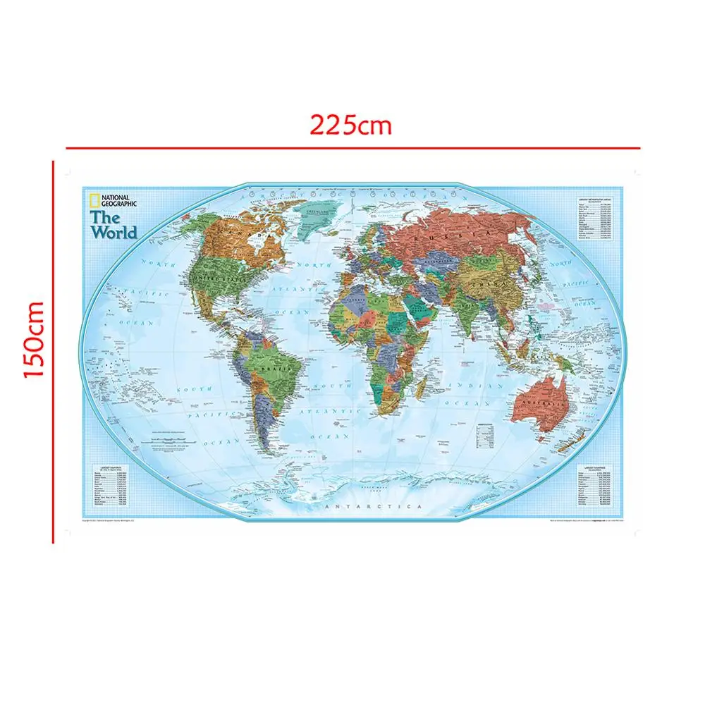 

The World Map Non-woven Waterproof Map Without National Flag For Beginner 150x225cm
