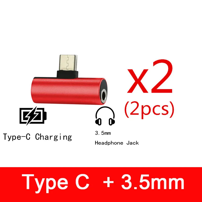 Двойные наушники 3,5 мм разъем типа C 2 в 1 аудио зарядное устройство конвертеры для Xiaomi Black Shark 2 Pro Mi9 чехол Chraging адаптер сплиттер - Цвет: 2pcs Red