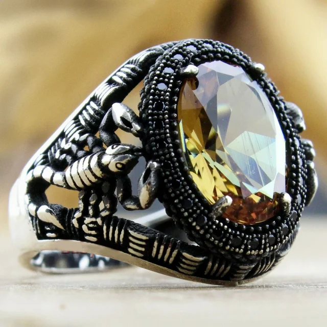 Vintage Punk Big Black Zircon Stone Rings for Men Women Gothic Octopus Scorpion Animals Punk Party Bike Jewelry Turkey Jewelry Style 20