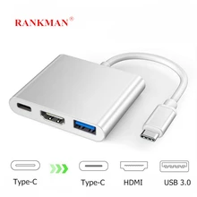 Ранкман Тип C USB C к HDMI 4 к тип-c USB-C USB 3,0 конвертер концентратор адаптер для Macbook Chromebook samsung S8 9 10 huawei P20 30