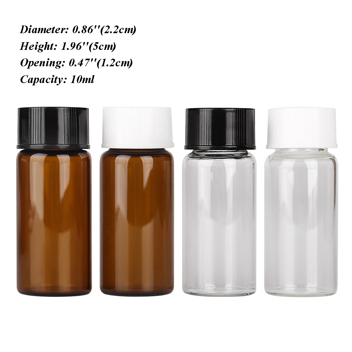 

50pcs Diameter 22mm 10ml Amber/Transparent Glass Bottles Ink Perfume Bottle Jars Vials with Plastic Lids for Craft Accessory DIY