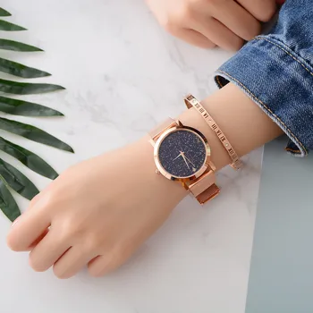 

Bling Blue Sky Watch For Women Luxury Rose Gold Watches Quartz Mesh Strap Wrist Watch Mens 2020 OTOKY Brand Bracelet Clock Girls