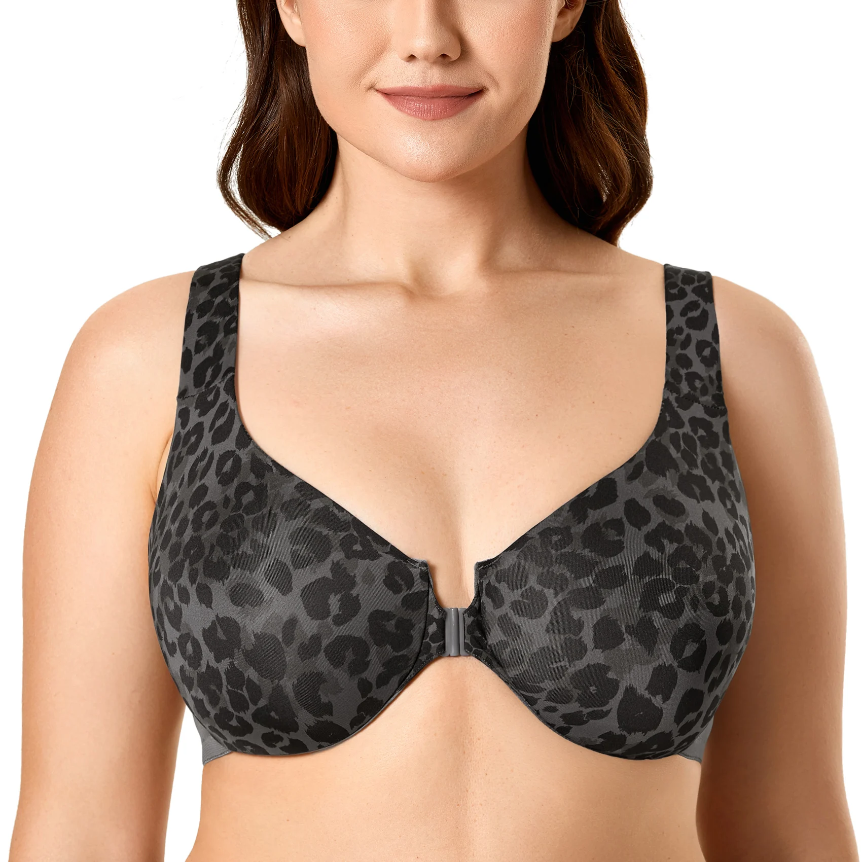 Women's Front Closure Bra Racerback Plus Size Underwire Non-padded