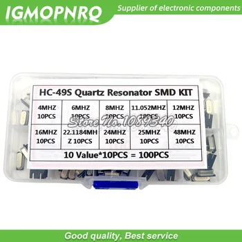 

10Values HC-49S Quartz Resonator SMD Crystal Oscillator Kit 4MHz 6MHz 8MHz 12MHz 16MHz 24MHz 25MHz 48MHz 2Pin diy electronic set