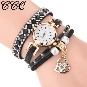 

Women Watches Small Round Glass Simple Bracelet Alloy Quartz Watch Diamond Love Pendant Female Clock Watches Gift Zegarek Damski