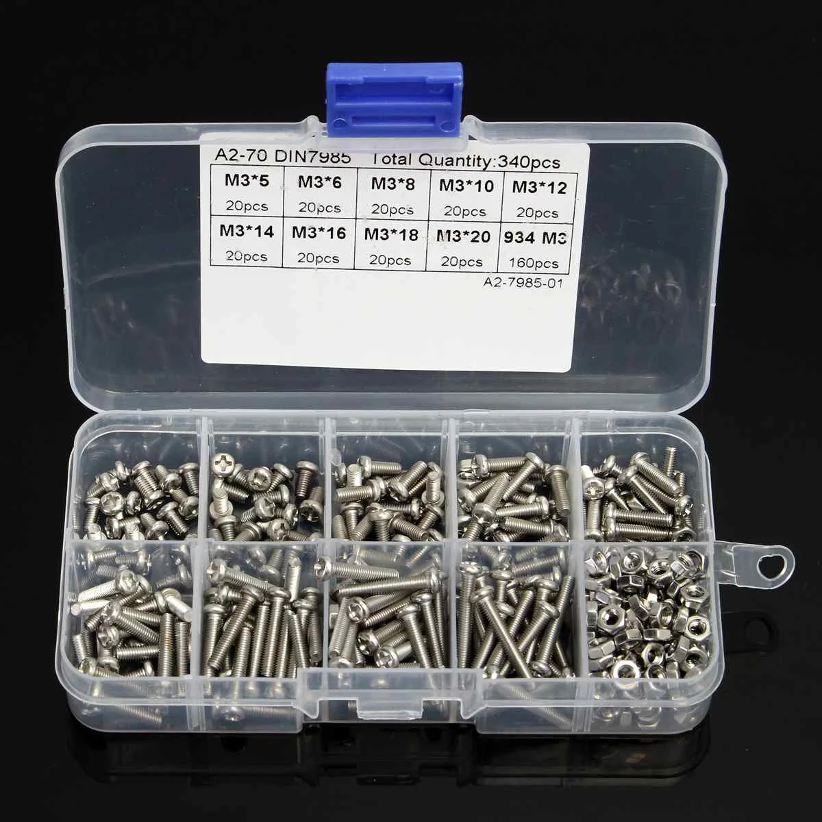 

340pcs/Box M3 Cross-headSet Screw Bolts Nut 304 Stainless Steel Cap Head Screw Set Fastener Assortment Kit Repair Tools Set