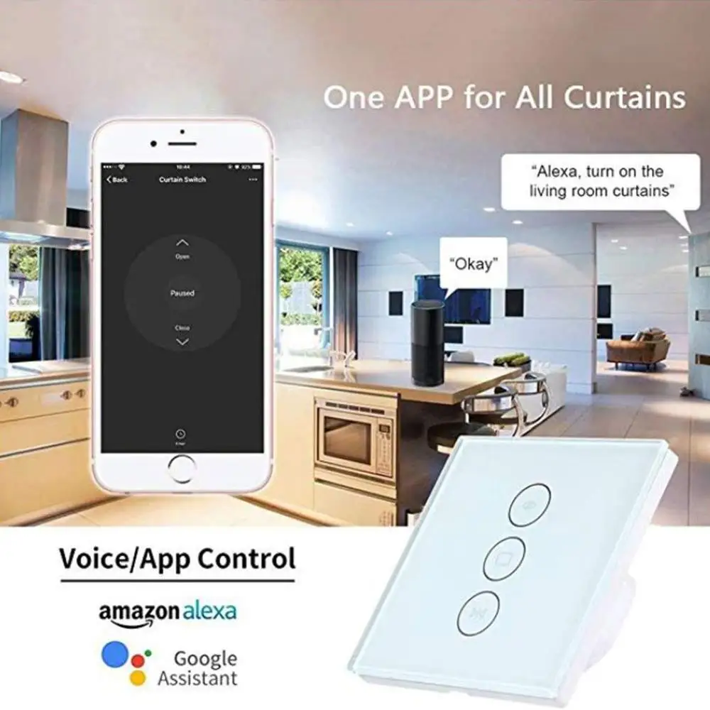 SUPLO EU Smart WiFi Curtain Switch Touch APP Remote Control Works with Alexa and Google Home or Electrical Roller Blinds