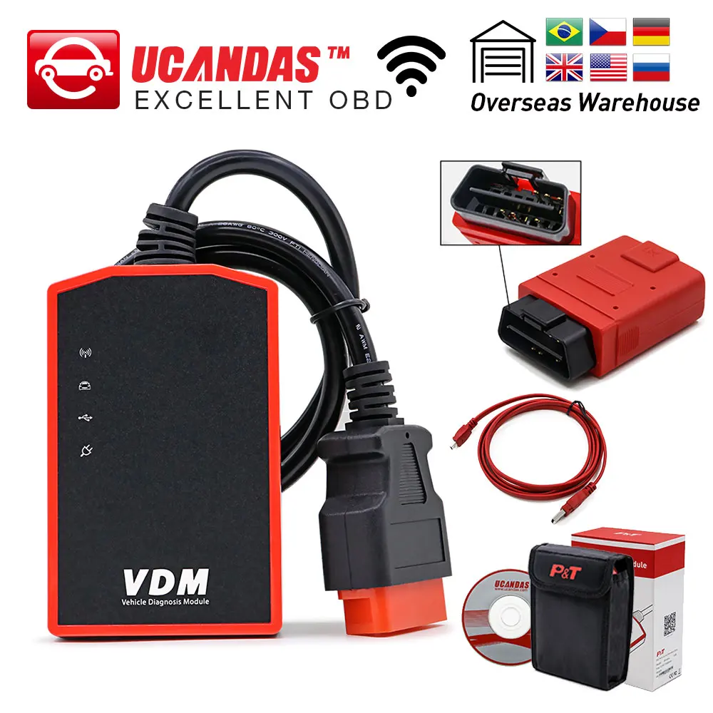 UCANDAS VDM Wifi USB полная система Поддержка Windows Android беспроводной универсальный автомобильный диагностический инструмент обновление онлайн OBD2 автоматический сканер