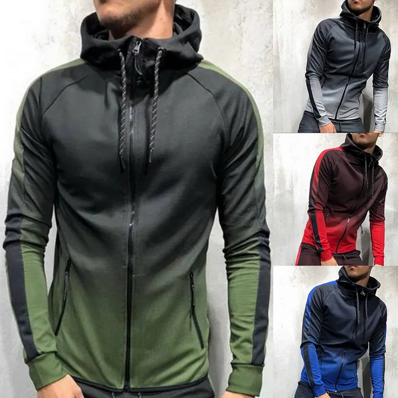

Splashing Zipper Sportswear Men's Suit Sports 2 Sets Of Sportswear Men's Gradient Print Hooded Hoodie Jacket Pants Sportswear