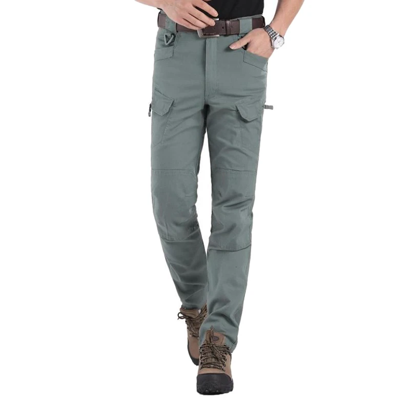 Мужские дышащие легкие водонепроницаемые быстросохнущие повседневные брюки, мужские армейские брюки в стиле милитари, мужские тактические брюки-карго - Цвет: Зеленый