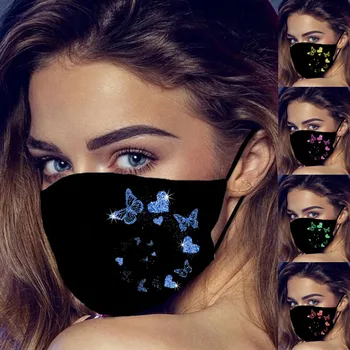 

5pcs Adult Ladies Masks Multi-color Exquisite Butterfly Printing Dustproof Windproof Reusable Washable Breathable Cotton Mask