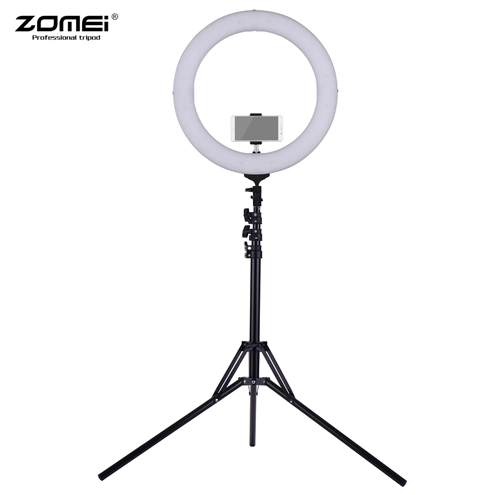 

ZOMEI 18 In Bi-color Dimmable Ring Video Light LED Fill Light CRI 90+ with Mini Ball Head Phone Holder Carrying Bag Light Stand