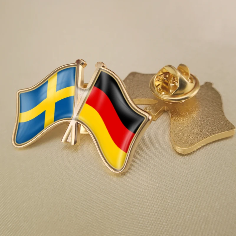 

Sweden and Germany Crossed Double Friendship Flags Lapel Pins Brooch Badges