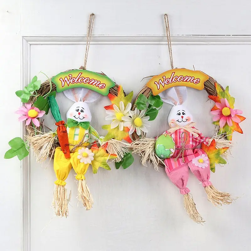 Creative Straw Garland Cute Rabbit Easter Door Hanging Wreath font b Home b font Wall Window