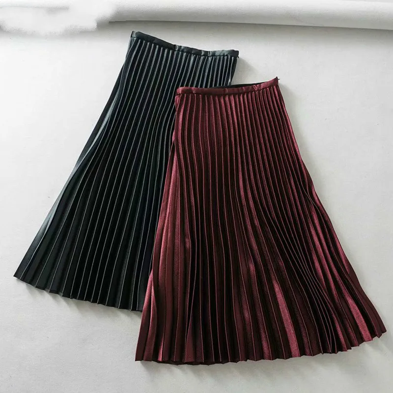 

Skirts for Womens Fall Solid Elegant A-Line Korean Skirts Fashion Vintage Elastic Waist Pleated Skirts Office Lady Loose Skirts