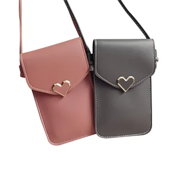 

2020 Fashion Ladies Sweet Mobile Phone Bags Girls Summer Heart Decoration Back Transparent Film Mini Messenger Bags