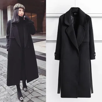 

Hodisytian Spring Women Wool Blends Trench Coat Elegant Outerwear Casual Loose Cardigan Female Cashmere Overcoat Korean Version