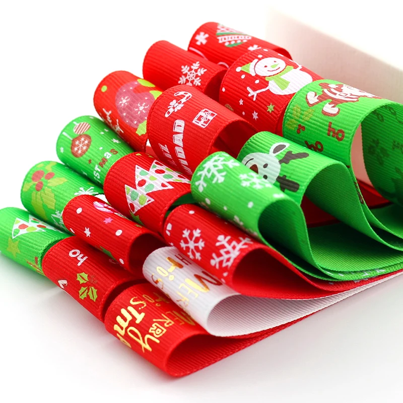 5meter/lot 25mm Christmas Wrap Ribbon Ribbed Belt Gift red ribbon Handmade DIY Decorative Snowflakes Tree Red Green Ribbon T-020