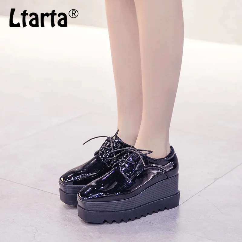 

LTARTA Patent Leather Platform Shoes Women's Platform Summer with Head Deep Mouth with A Single Shoes Leisure HZB-588