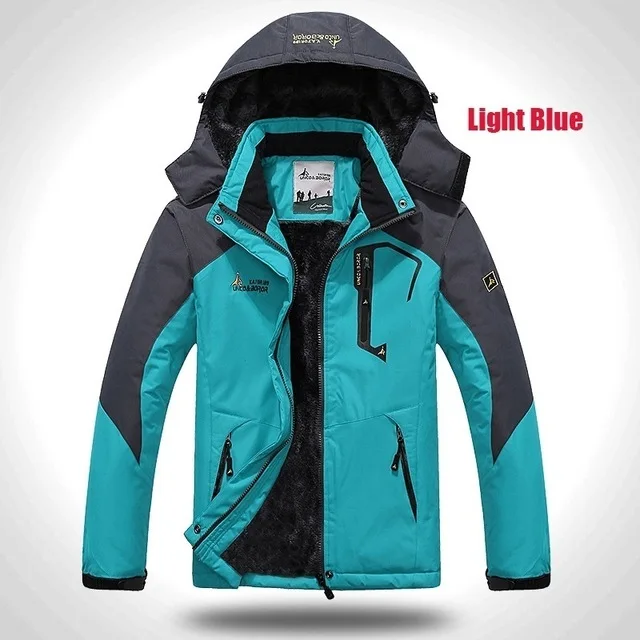WISH163 Light Blue Зимняя мужская куртка из плотного бархата, теплое пальто, мужские ветрозащитные куртки с капюшоном, верхняя одежда, повседневное пальто для альпинизма, 6XL размера плюс - Цвет: WISH163 Light Blue