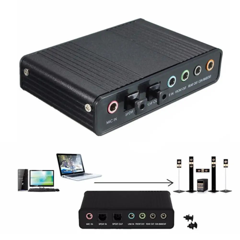 

Professional External USB Sound Card Channel 5.1 Optical Audio Card Adapter Audio Driver for PC Computer Laptop