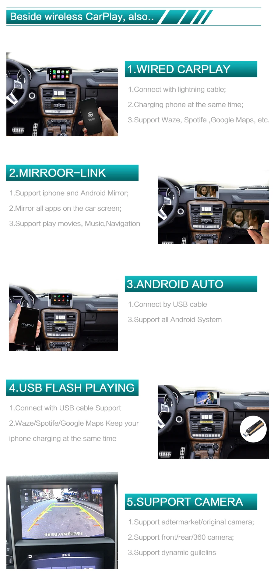 Sinairyu Беспроводной Wi-Fi Apple Carplay для Mercedes G class W463 12-15 NTG4.5/4,7 Автомобильная игровая поддержка обратная камера Waze Spotify