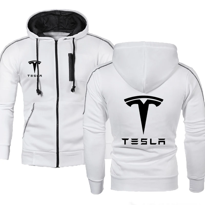 Tesla HipHop Solid color Hooded zipper Jacket 1