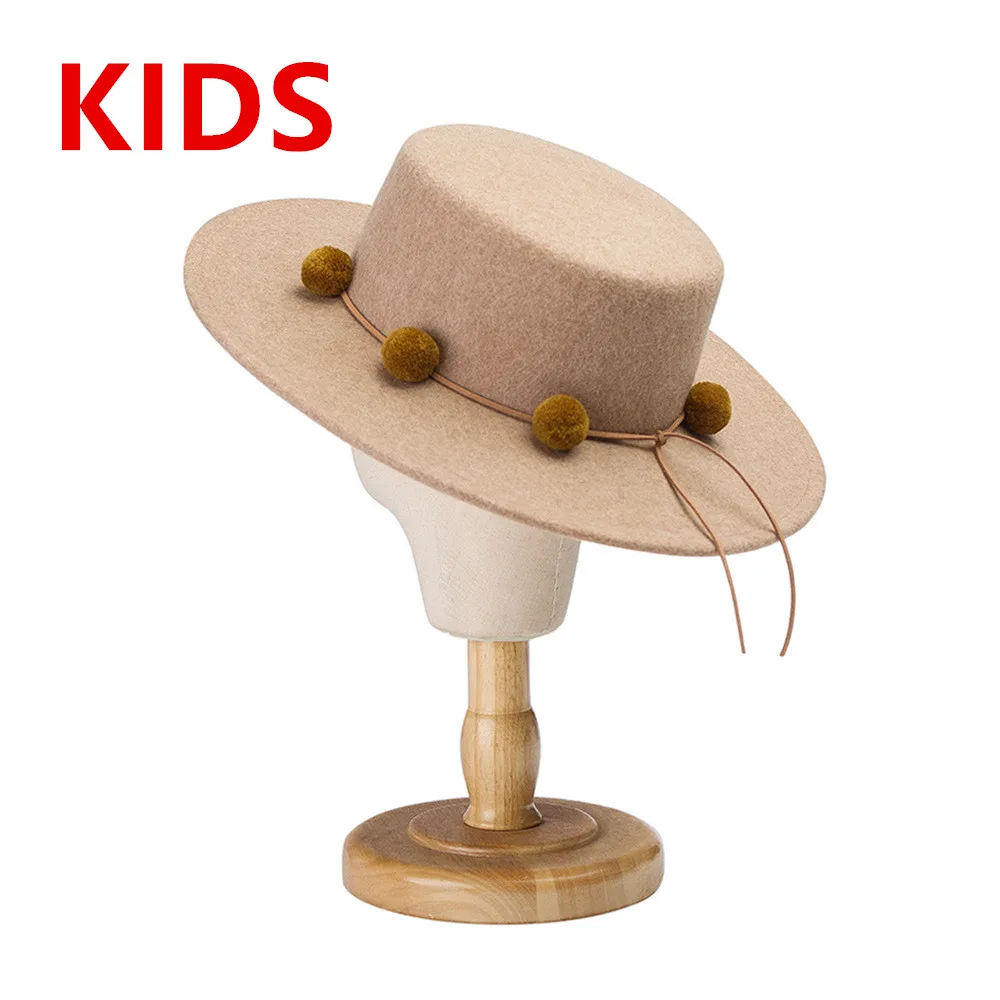 

202201-HH3008C new autumn wool felt pompon ball boy girl children fedoras cap KIDS jazz panama hat