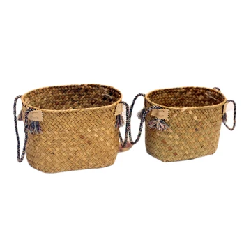 

2Pc Handmade Willow Woven Basket Woven Basket Color Rope Rattan Basket Storage Basket Sundries Basket