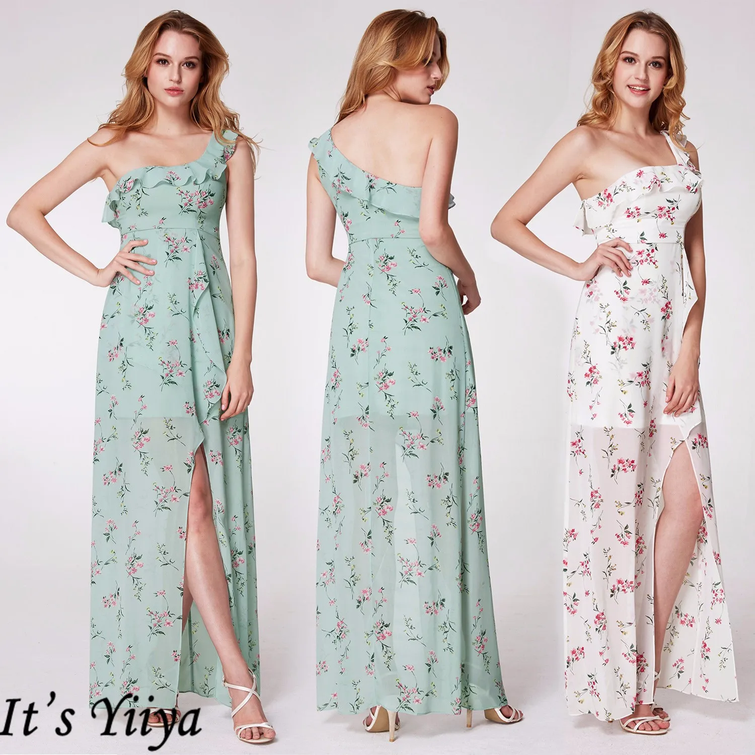 

It's Yiiya Bridesmaid Dress For Girls Elegant One Shoulder Women Party Dresses Under 50 Print Plus Size Vestido Madrinha C489