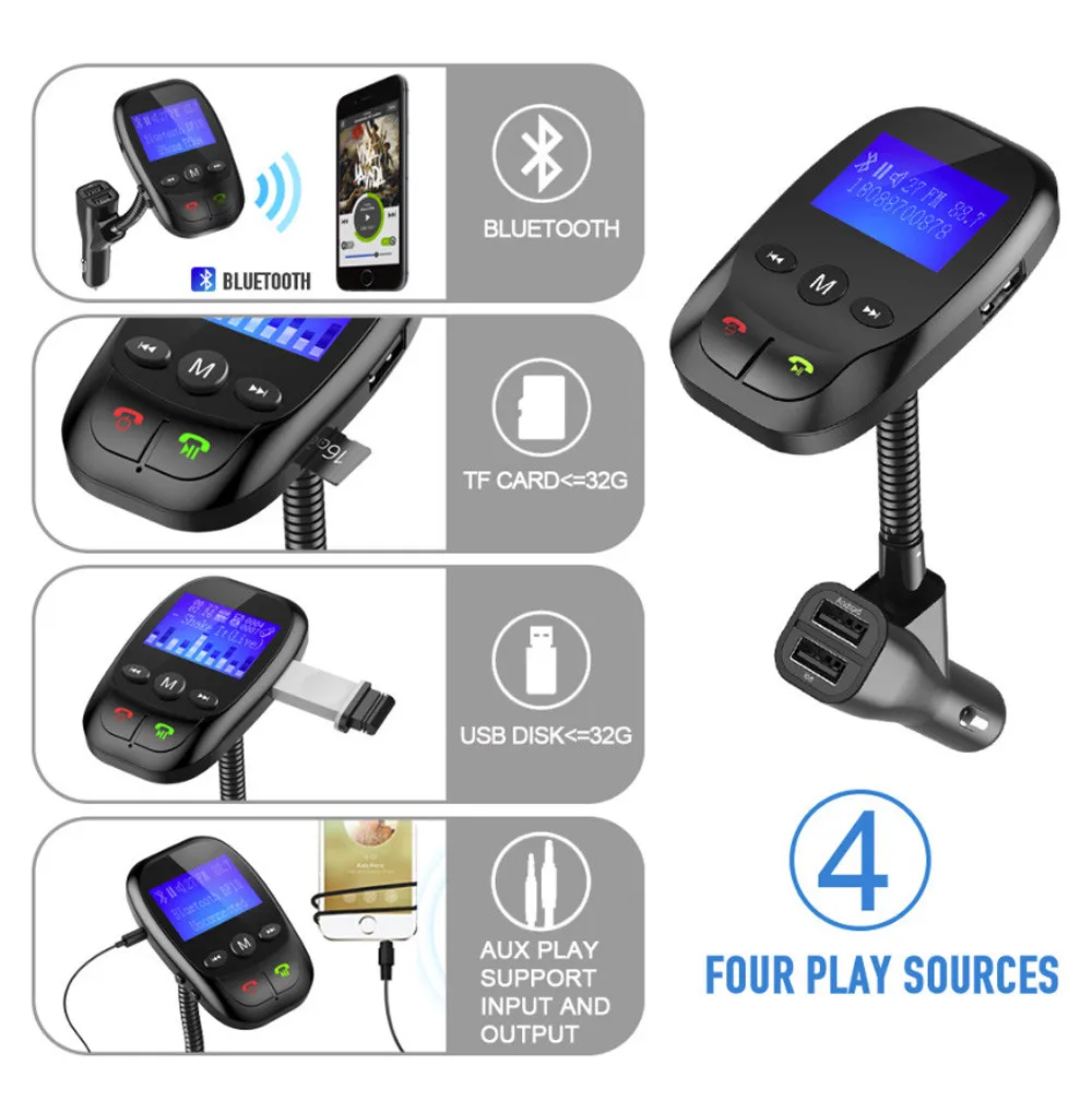 Беспроводной автомобильный Bluetooth fm-передатчик MP3 радио адаптер автомобильный комплект USB зарядное устройство Встроенный микрофон V3.0 поддержка AUX вход