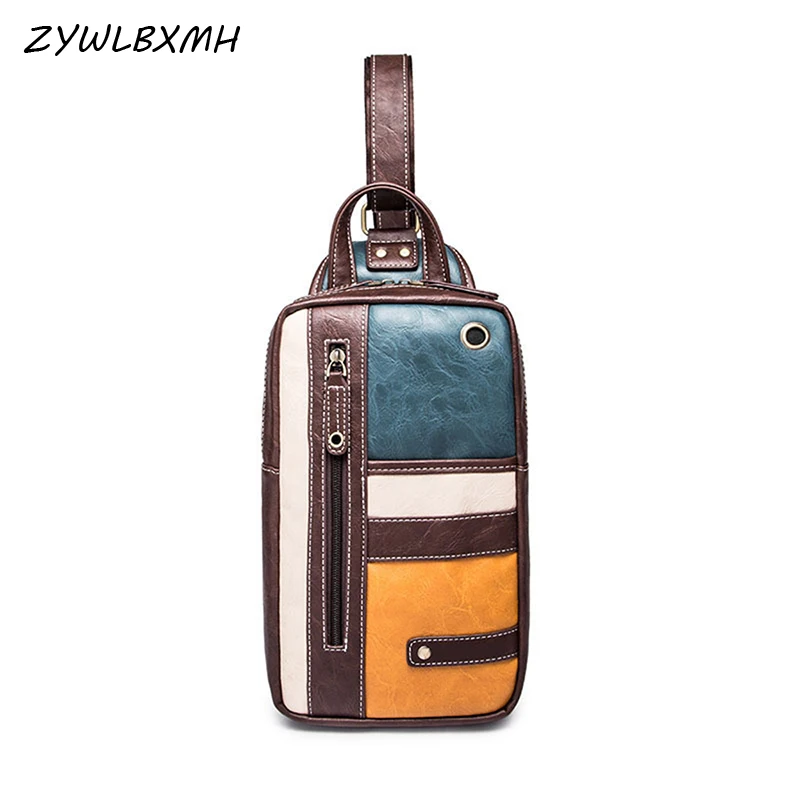 

ZYWLBXMH Multiple Pockets Waist Pack Headphone Plug Waist Bag Men's Chest Bag Waterproof PU Leather Belt Bag Vintage Fanny Pack