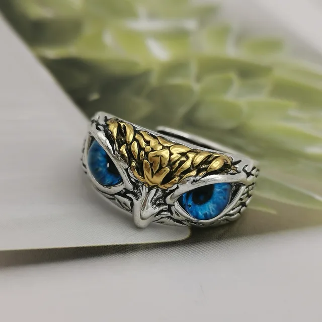 YADELAI Charming Fashion Owl Ring Vintage Man and Women Alloy Blue Eyes Owl Ring Versatile Argent  Adjustable Creativering Ring JZ-598 Blue