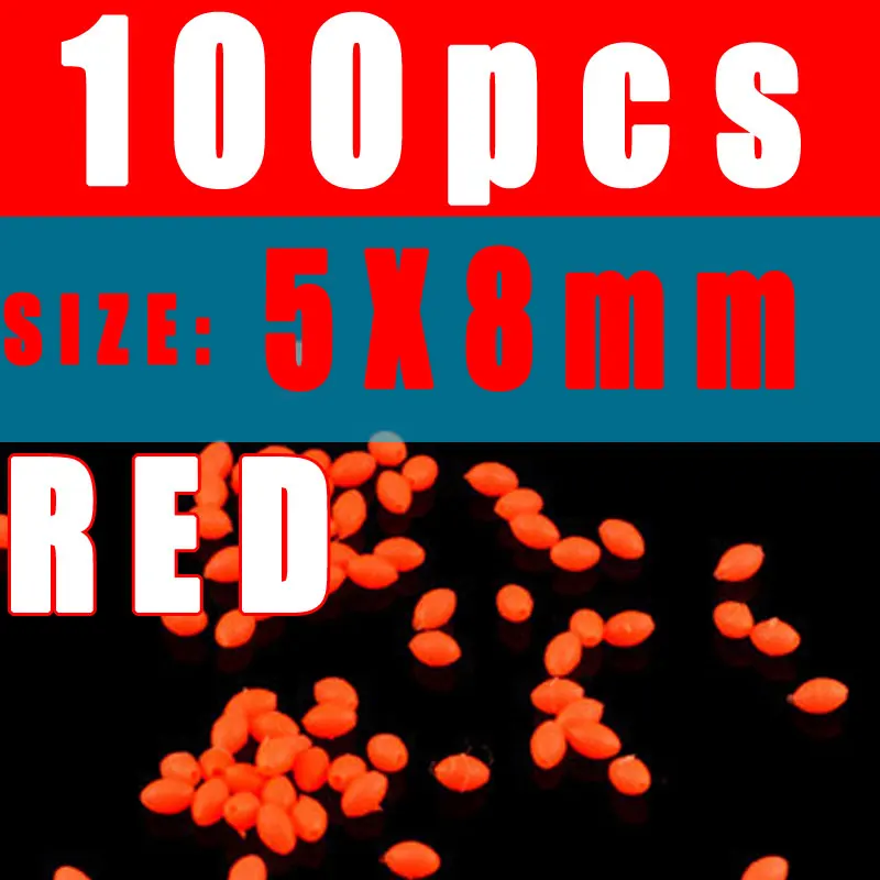 Wifreo 100 шт. овальные мягкие руберские светящиеся бусины для рыбалки светящиеся бусины для яиц летающие тройные Крючки рыболовные снасти Светящиеся Зеленые и красные - Цвет: red 5X8