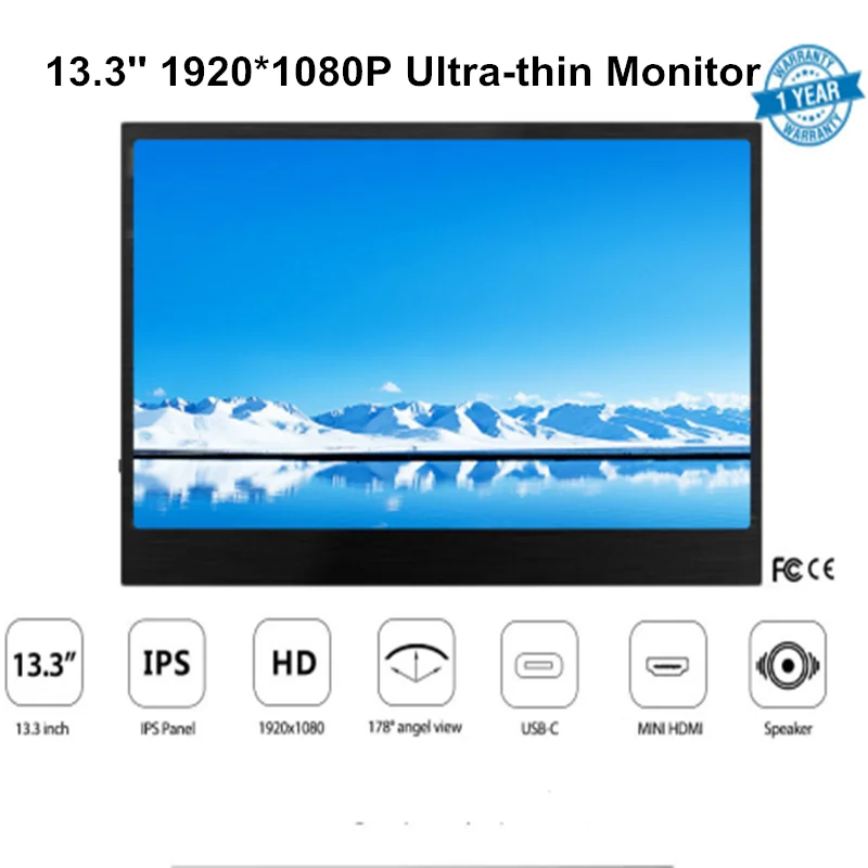 

Elecrow LCD Monitor 13.3 inch Portable USB-C Display 1920*1080P HDMI-Type C Design Screen for Raspberry Pi Non-touchscreen