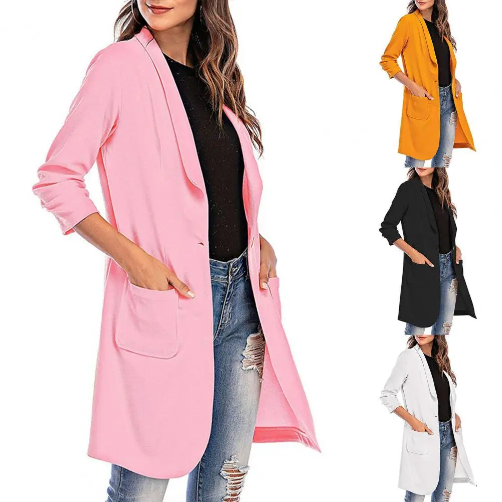 Popular Midi Blazer Women Office Lady Solid Color Temperament Turndown Collar | Женская одежда