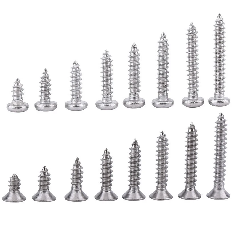 200pcs M2 Stainless Steel Flat Head Screws Kits High strength Self-Tapping Screws Assortment Set For Wood Furniture