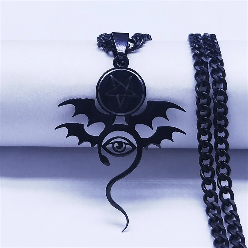 Stainless Steel Inverted Pentagram Eyes Necklaces Chain Women/Men Black Color Snake Necklaces Jewelry acier inoxydable N4423S06