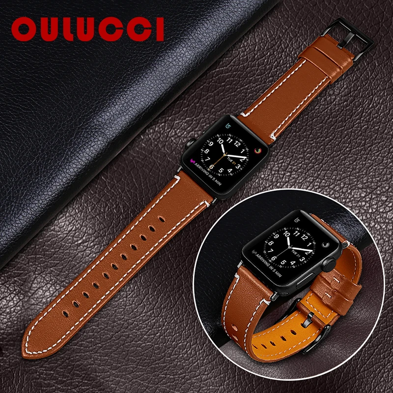 Кожаный ремешок OULUCCI для apple watch 38 мм/40 мм/42 мм/44 мм черный коричневый сменный iwatch