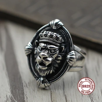 

S925 Sterling Silver Men's Ring Personality style classic retro simple The lion king opens the shape Send a gift to love