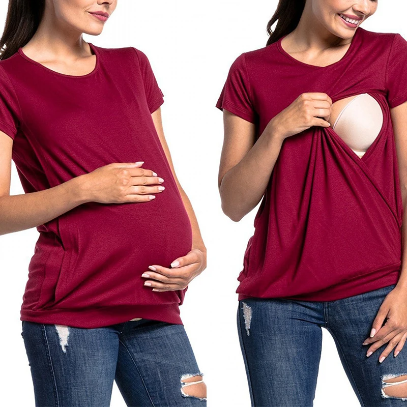 

Maternity Tops Women's Comfy Short Sleeve Nursing Tunic for Breastfeeding T-Shirt Pregnant Pregnancy Womens Clothing Mom #2022