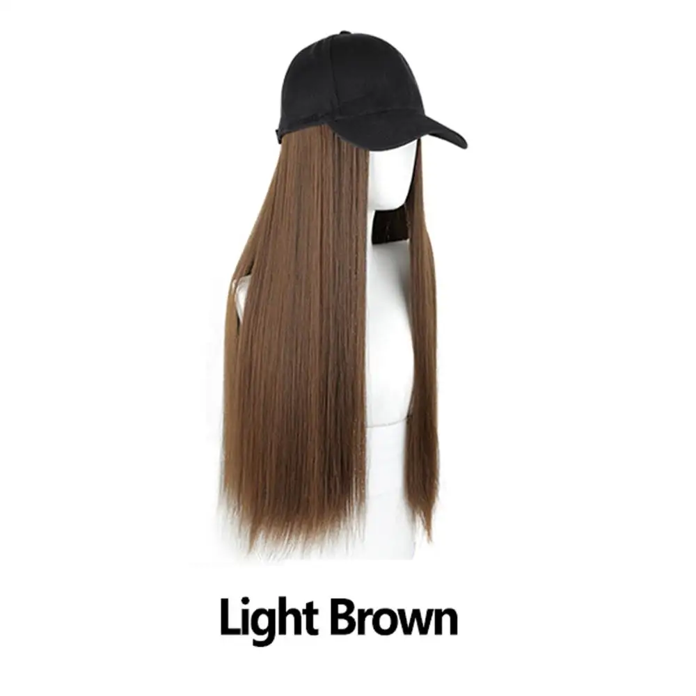 Модная женская вязаная шапка, бейсболка, парик, прямые длинные волосы, большие волнистые вьющиеся волосы для наращивания, берет для девочек, дизайн, Имитация волос - Цвет: B-Light brown