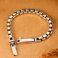 Чистое Серебро 925 пробы мужской браслет старинный панк Рок квадратная цепь из прямоугольных звеньев браслет тайский серебряный браслет и браслет качественный ювелирный