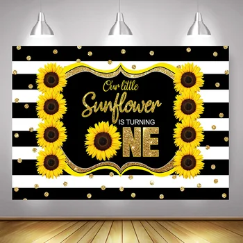 

Our Little Sunflower is Turning One Birthday Background Photography Newborn 1st Birthday Party Backdrop Decor Gold Dots Stripes