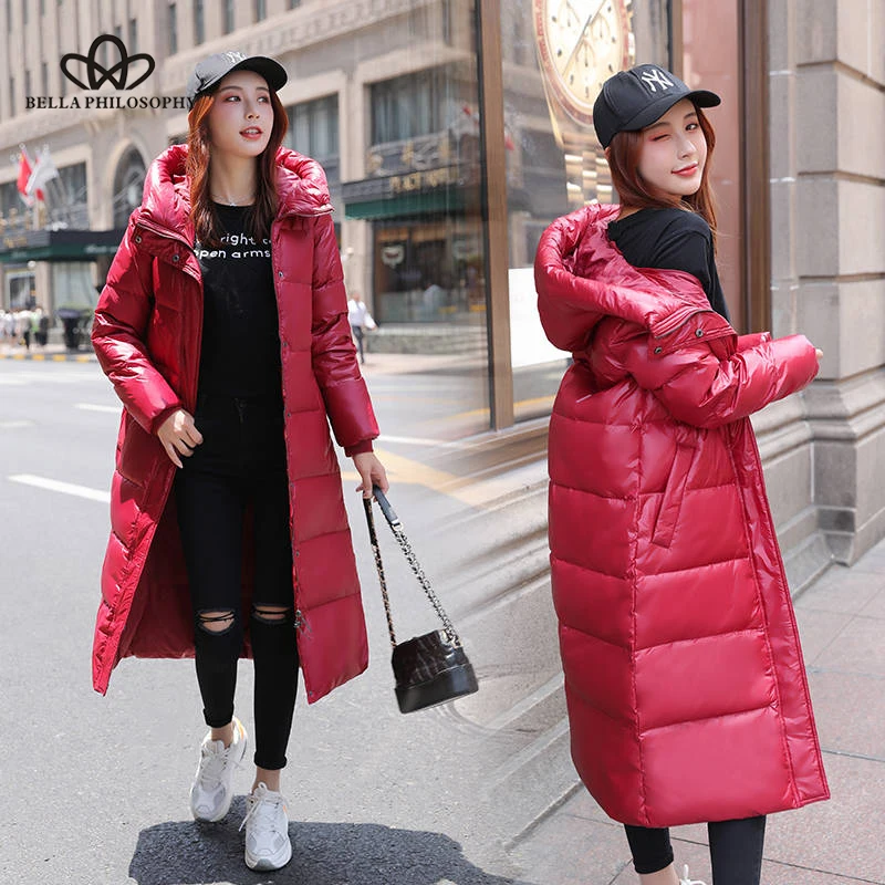 

Bella Philosophy 2019 Winter Women Down Coat Thick Warm Casual Long Outwear White Duck Down Jacket Female Hooded Pure Parkas
